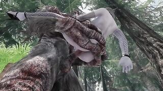 The Dark Elf gets her pussy railed by a huge Troll cock