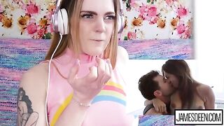Carly Rae Summers reacts to a rough and intense porn compilation