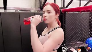 Trainer fucked redhead bitch after work out in gym