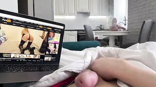 A girl caught her guy wanking and offered to give him a hand with that