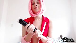 Sakura explains how to masturbate in a sensual way, showcasing her petite frame and big ass as she guides you through the erotic steps with the same captivating charm she’s known for in her Naruto cosplay roles