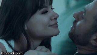 A cute couple enjoy a passionate and sensual sex in the kitchen