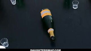 Sluts Cielo West and Kourtney Rae dare each other to fuck their stepdads in a spin bottle game