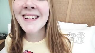 Redhead with freckles and bright red pubic hair meets a guy in POV