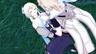 Aether and Lumine have fun in the meadow at night - Genshin Impact Hentai