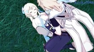 Aether and Lumine have fun in the meadow at night - Genshin Impact Hentai