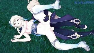 Aether and Lumine have fun in the meadow at night - Genshin Impact Hentai
