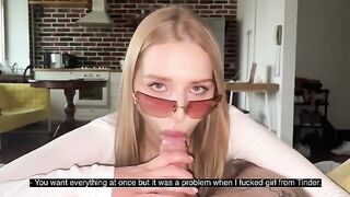 Pretty babe has sex with her boyfriend wearing glasses