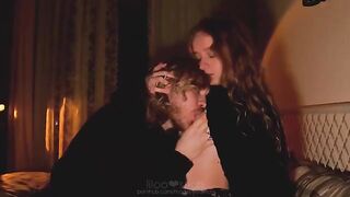 The girl was very afraid, but the guy tried to please her sensually