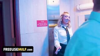The hot attendant in the bathroom of the club is giving special services
