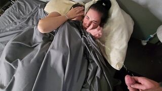 Pissing on girls in bed, then they pee their panties and make out wet