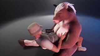 Furry cow breastfeeds the ranger in a wild scenario