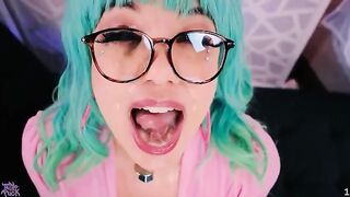 Sticky jizz on face with Little Puck’s wild energy