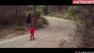 Hot brunette Alexa Tomas pisses in the street before getting fucked hard