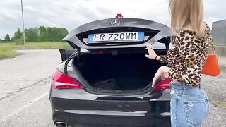 Italian girl buys used car, fucks the salesman in it