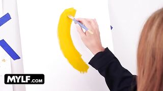 Artistic MILF with big boobs seduces her nude painting model