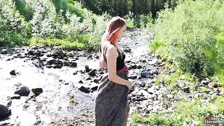 Steaming teen redhead gets banged outdoors and creampied