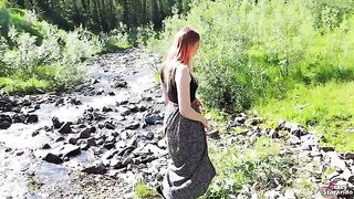Steaming teen redhead gets banged outdoors and creampied