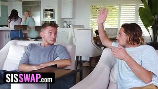 Lusty dudes pretend to be stepsisters' boyfriends and swapped them hard