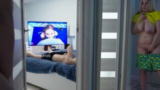 Pervert stepdad peeps on his stepdaughter as she masturbates