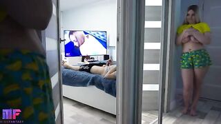 Pervert stepdad peeps on his stepdaughter as she masturbates