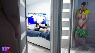 Pervert stepdad peeps on his stepdaughter as she masturbates