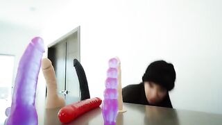 Fucking my ass and pussy with neighbor’s dildos to squirt