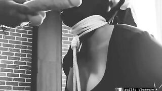 Sex tape with a bound slave getting fucked in the pussy and mouth