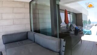 A blonde girl in socks fucks passionately with her boyfriend