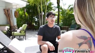 Stepsister hides her porn habit by giving her stepbrother a blowjob