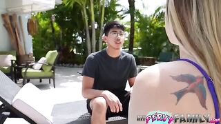 Stepsister hides her porn habit by giving her stepbrother a blowjob