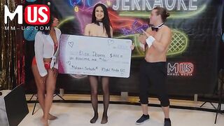 Brunette beauty Eliza Ibarra rides Jay Romero’s dick in a steamy game show