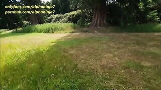 A big facial and risky sex outside in a country estate scene