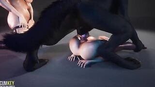 Beautiful girls are fucking with a werewolf