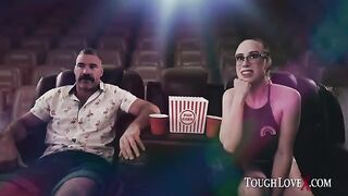 The girl is alone in the cinema, she's lucky to find a man