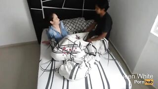 A cute petite girl was fucked in the room of her friends