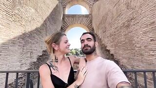 The couple has a romantic sex on the city streets of Rome