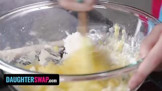 Two girls backed a pie for their stepdads in a steamy scene