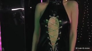 Skinny teen AngelQ strips on stage in a captivating HD video