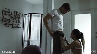 A couple gets down and dirty with a personal trainer in a steamy session