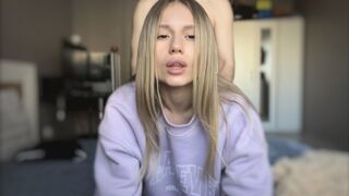 A cute girl shows her body to her boyfriend and they have passionate sex