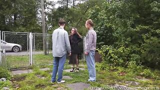 A woman has sex with a guy in the village hard