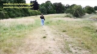 A girl is fucking with a guy in the park and he cum on her face