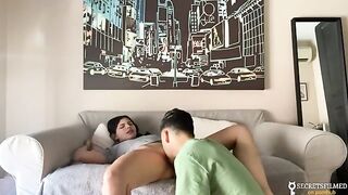 Stepsister and I were at home alone, so we had sex in the living room
