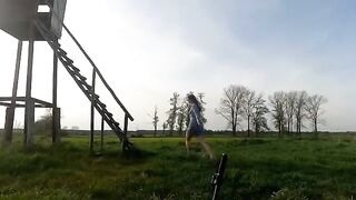 A girl was fucking in a pulpit in the woods and received cum in her mouth