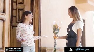 The owner of the flower shop wants to caress her neighbor’s pussy