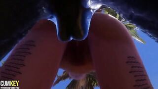Two girls are having fun with a big monster cock in 3D