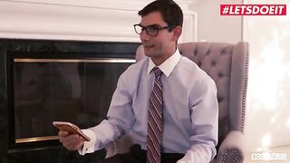 Two young babes with awesome bodies seduced lawyer for a hard foursome