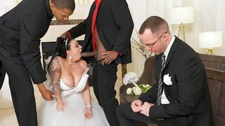 Payton Preslee gets her pussy railed on her wedding day in a wild threesome