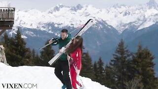 Petite skier Sonya has passionate sex in the Alps with a hot partner